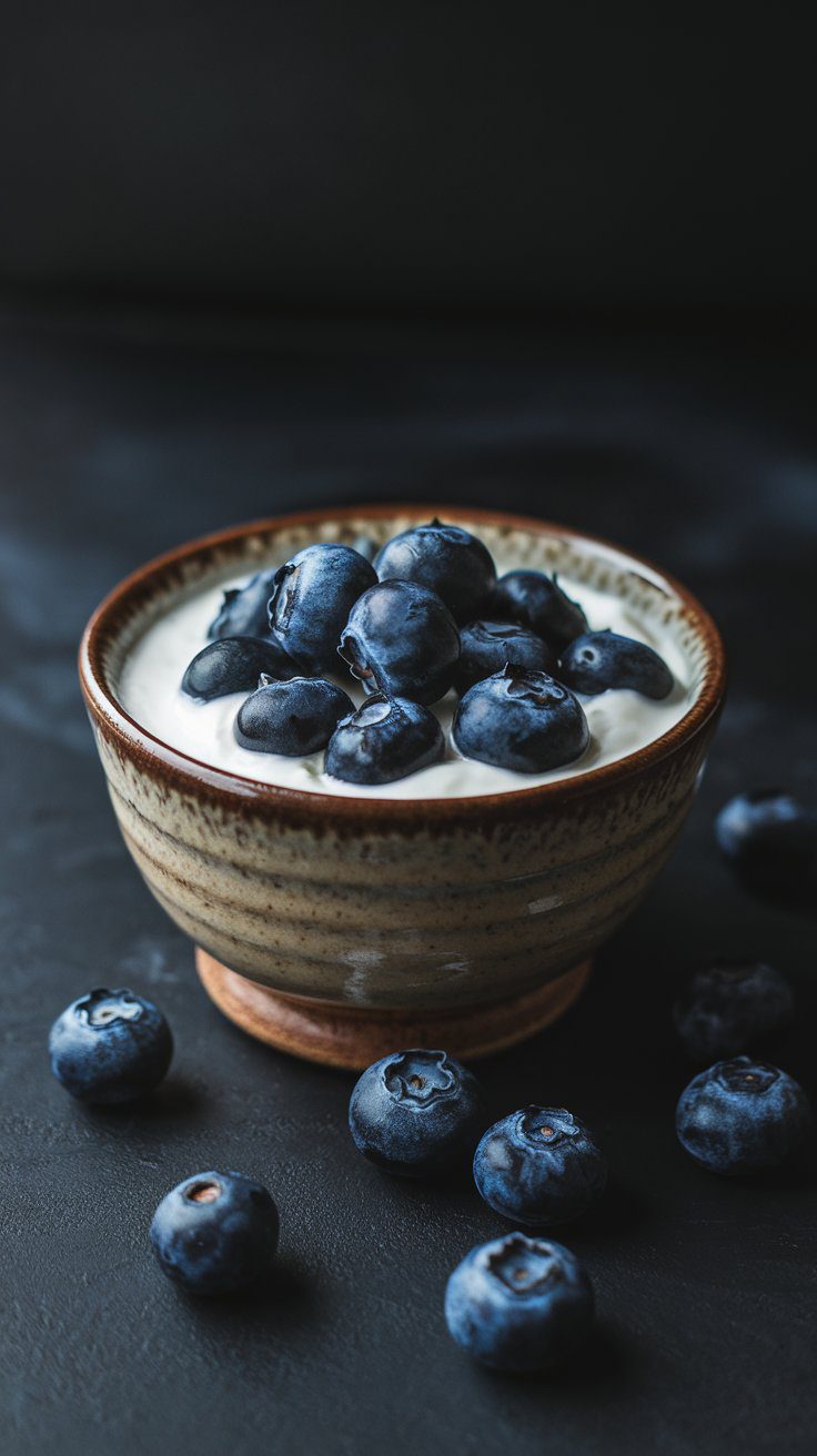 Low FODMAP Greek yogurt with blueberries