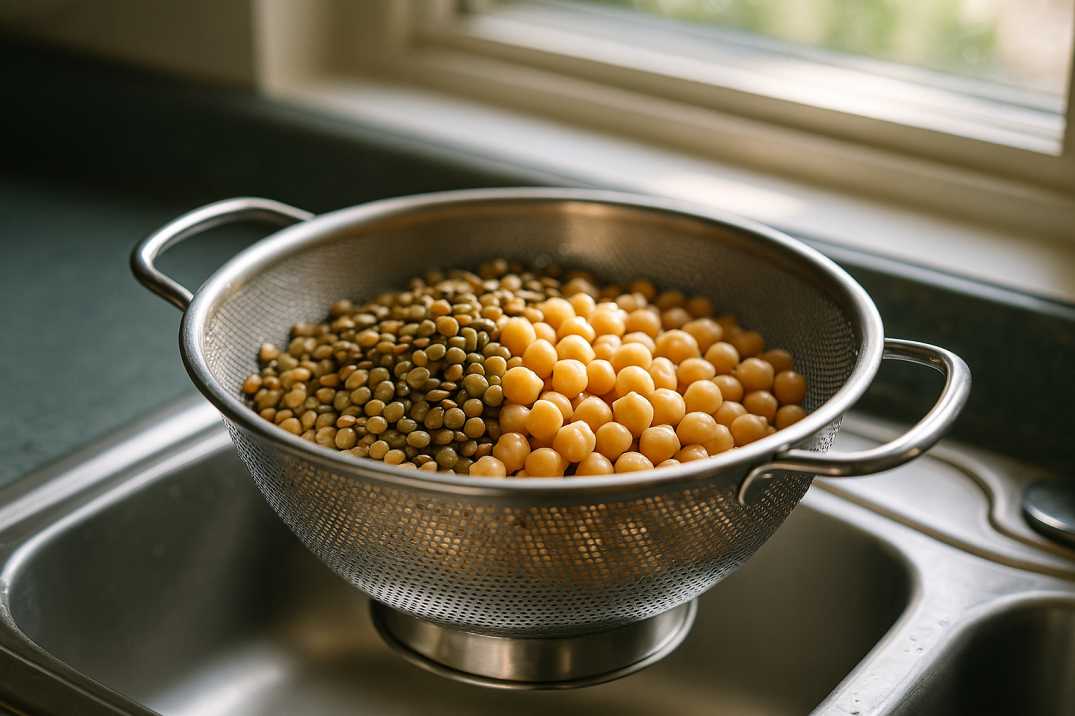 Rinsed canned lentils and chickpeas